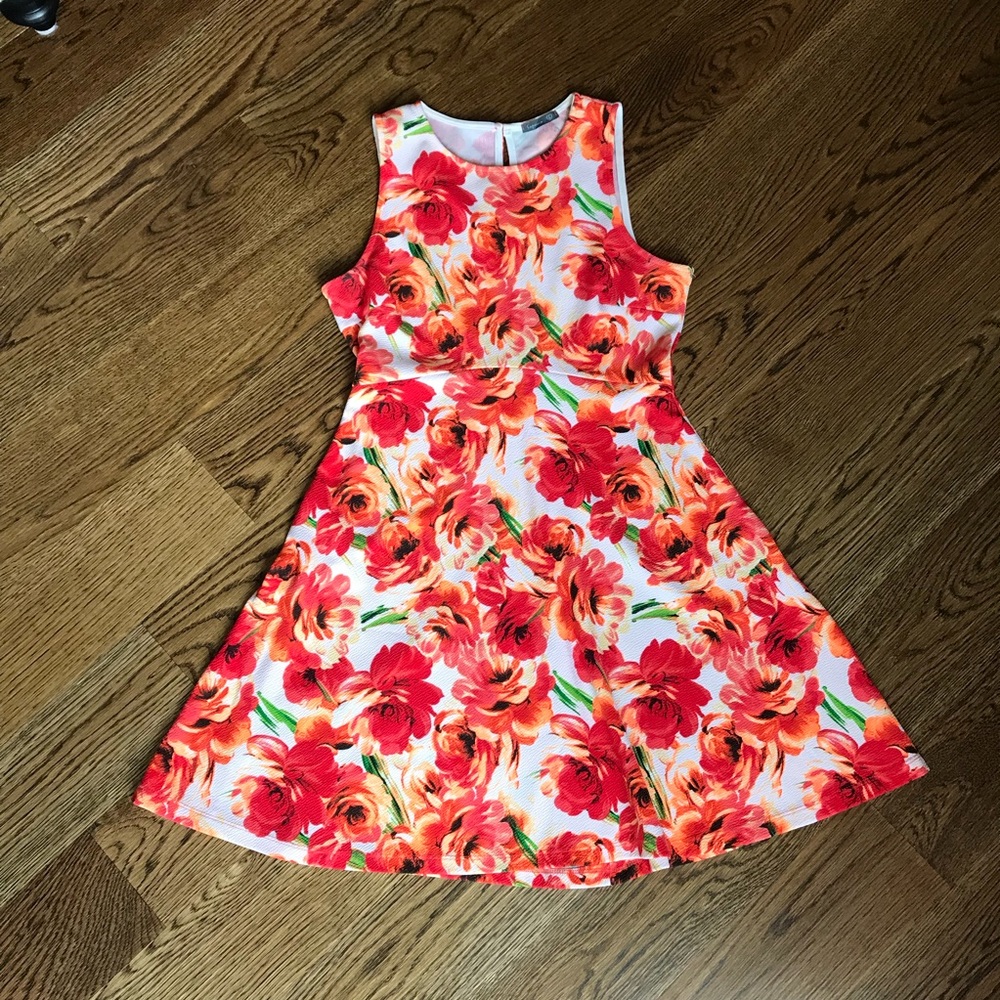 Orange Floral Patterned Mini Dress